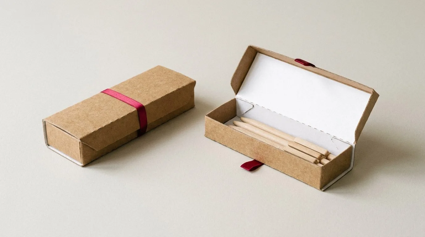 Custom Pens with Custom Printing, closed and open view in natural kraft and white, bulk and wholesale with no minimum order