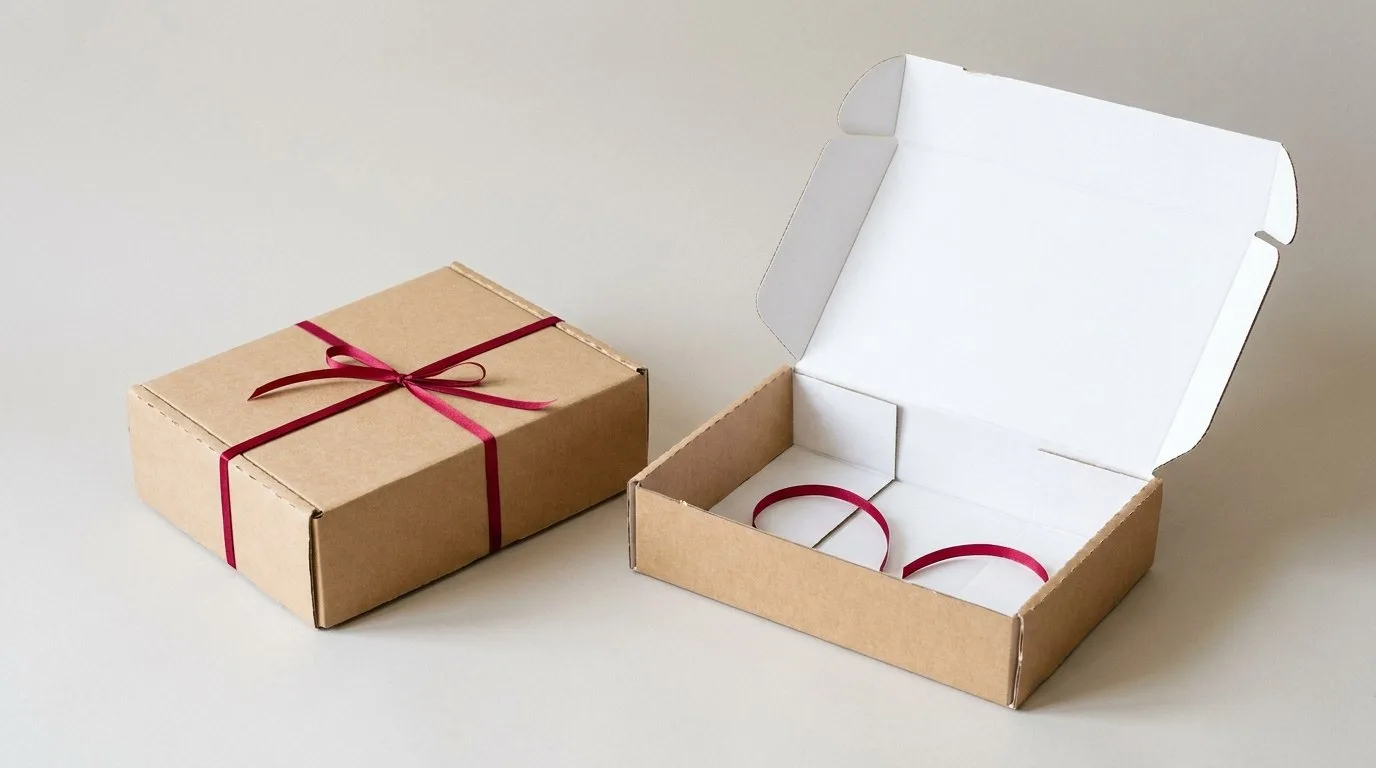 Custom Pet Subscription Boxes, closed and open view in natural kraft and white, bulk and wholesale with no minimum order