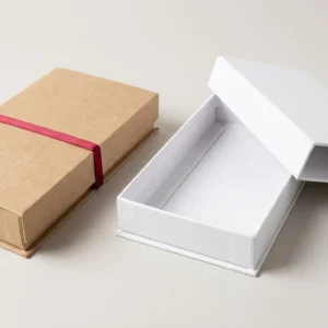 Custom Phone Case Boxes, closed and open view in natural kraft and white, bulk and wholesale with no minimum order