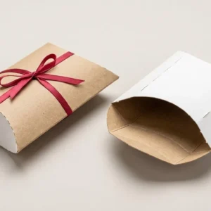 Custom Pillow Boxes, closed and open view in natural kraft and white, bulk and wholesale with no minimum order