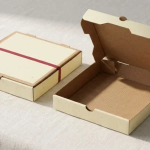 Custom Pizza Boxes, closed and open view in butter cream, bulk and wholesale with no minimum order