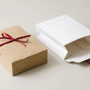 Custom Poly Bags, closed and open view in natural kraft and white, bulk and wholesale with no minimum order