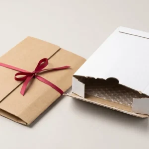 Custom Poly Bubble Mailers, closed and open view in natural kraft and white, bulk and wholesale with no minimum order
