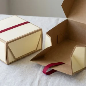 Custom Printed Cake Boxes, closed and open view in butter cream, bulk and wholesale with no minimum order