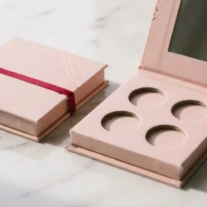 Custom Printed Eyeshadow Boxes, closed and open view in soft blush pink, bulk and wholesale with no minimum order