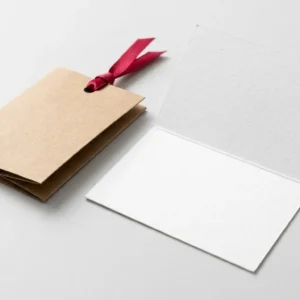 Custom Printed Hang Tags, closed and open view in natural kraft and white, bulk and wholesale with no minimum order