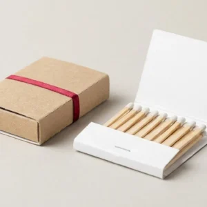 Custom Printed Matchboxes and Matchbooks, closed and open view in natural kraft and white, bulk and wholesale with no minimum order