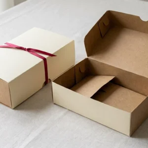 Custom Printed Waffle Boxes, closed and open view in butter cream, bulk and wholesale with no minimum order