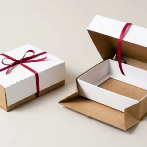 Custom Private Label Packaging, closed and open view in natural kraft and white, bulk and wholesale with no minimum order