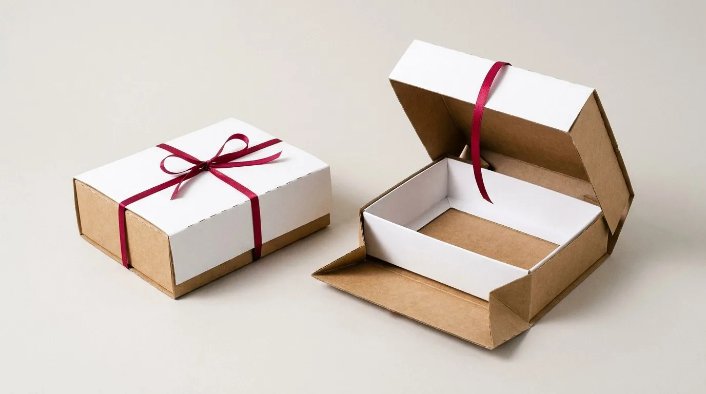 Custom Private Label Packaging, closed and open view in natural kraft and white, bulk and wholesale with no minimum order
