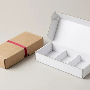 Custom Razor Boxes, closed and open view in natural kraft and white, bulk and wholesale with no minimum order