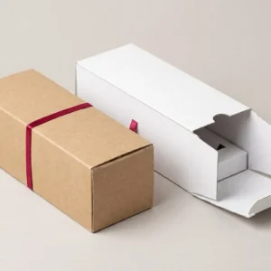 Custom Reed Diffuser Boxes, closed and open view in natural kraft and white, bulk and wholesale with no minimum order