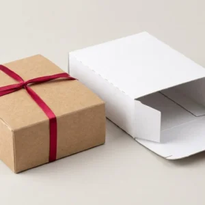 Custom Reverse Tuck end boxes, closed and open view in natural kraft and white, bulk and wholesale with no minimum order