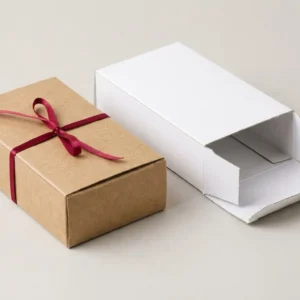 Custom Roll End Tuck Boxes, closed and open view in natural kraft and white, bulk and wholesale with no minimum order