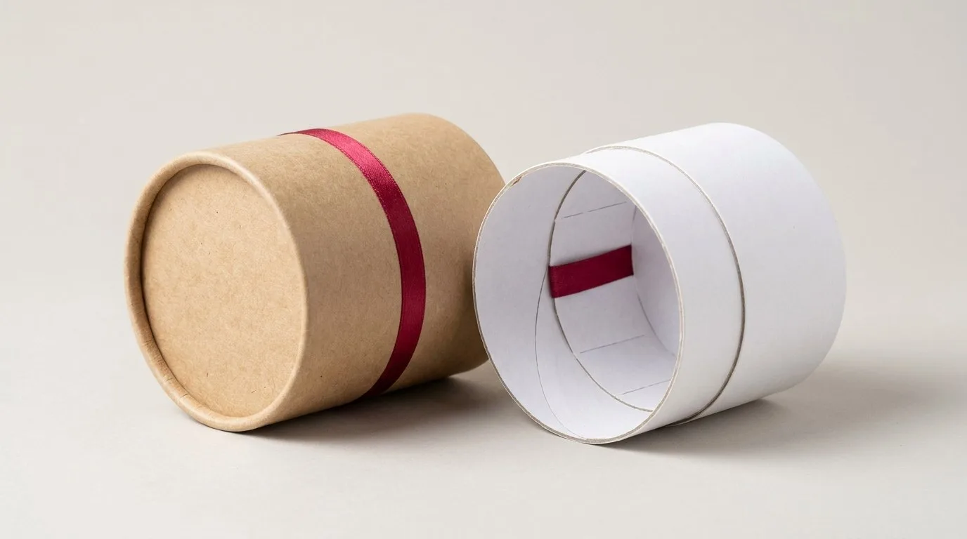 Custom Shrink Sleeves, closed and open view in natural kraft and white, bulk and wholesale with no minimum order