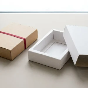 Custom Sleeve Boxes, closed and open view in natural kraft and white, bulk and wholesale with no minimum order
