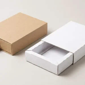 Custom Slip Case Boxes, closed and open view in natural kraft and white, bulk and wholesale with no minimum order