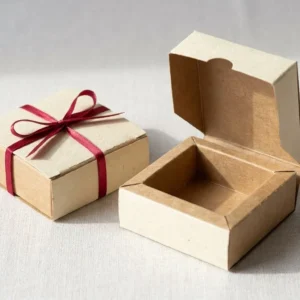 Custom Small Chocolate Boxes, closed and open view in butter cream, bulk and wholesale with no minimum order