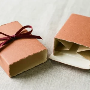 Custom Soap Sleeves, closed and open view in warm terracotta, bulk and wholesale with no minimum order
