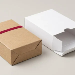 Custom Straight Tuck End Boxes, closed and open view in natural kraft and white, bulk and wholesale with no minimum order