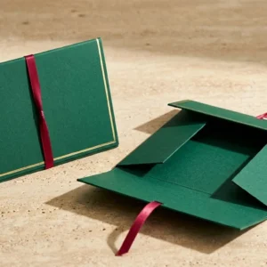 Custom Table Tent, closed and open view in deep emerald green, bulk and wholesale with no minimum order