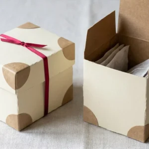 Custom Tea Bag Boxes, closed and open view in butter cream, bulk and wholesale with no minimum order