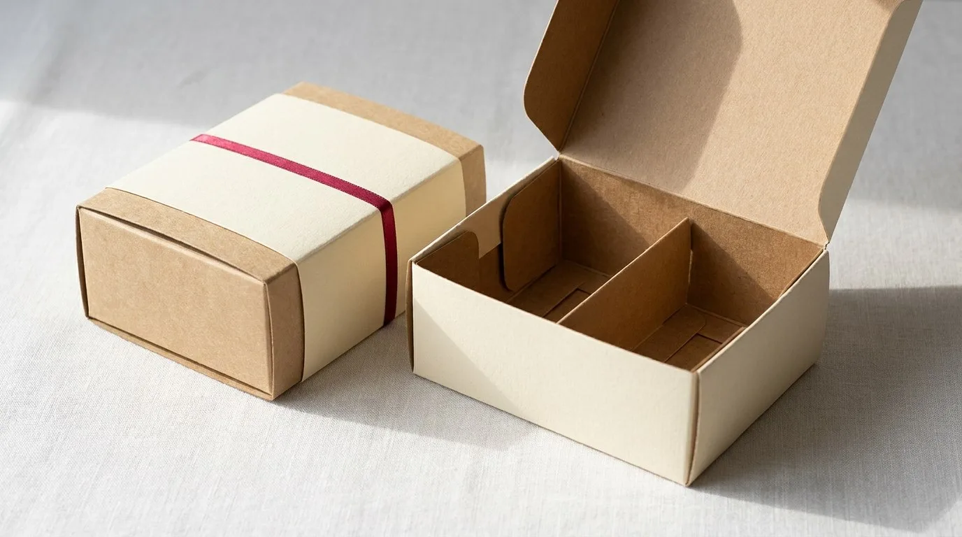 Custom Tea Boxes, closed and open view in butter cream, bulk and wholesale with no minimum order