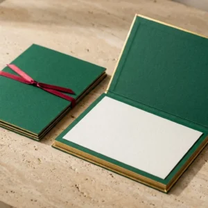 Custom Thank You Card, closed and open view in deep emerald green, bulk and wholesale with no minimum order