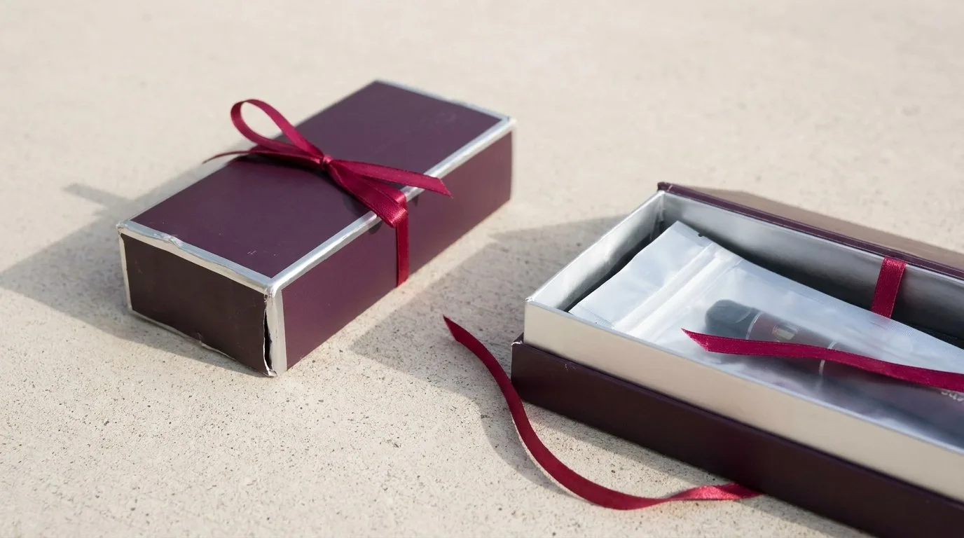 Custom THC E Cigarette Boxes, closed and open view in deep plum, bulk and wholesale with no minimum order