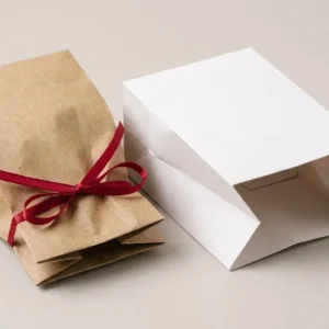 Custom Tin Tie Bags, closed and open view in natural kraft and white, bulk and wholesale with no minimum order