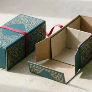 Custom Tincture Boxes, closed and open view in deep teal, bulk and wholesale with no minimum order