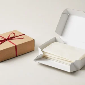 Custom Tissue Paper, closed and open view in natural kraft and white, bulk and wholesale with no minimum order