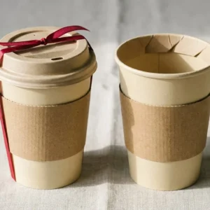 Custom To Go Coffee Cups, closed and open view in butter cream, bulk and wholesale with no minimum order