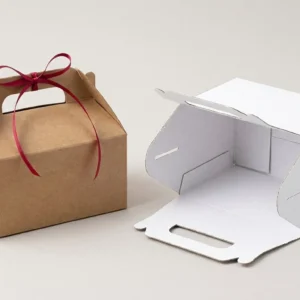 Custom Toys Product Gable Boxes, closed and open view in natural kraft and white, bulk and wholesale with no minimum order