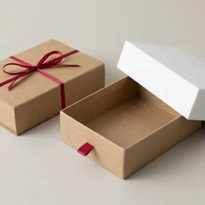 Custom Tray Boxes, closed and open view in natural kraft and white, bulk and wholesale with no minimum order