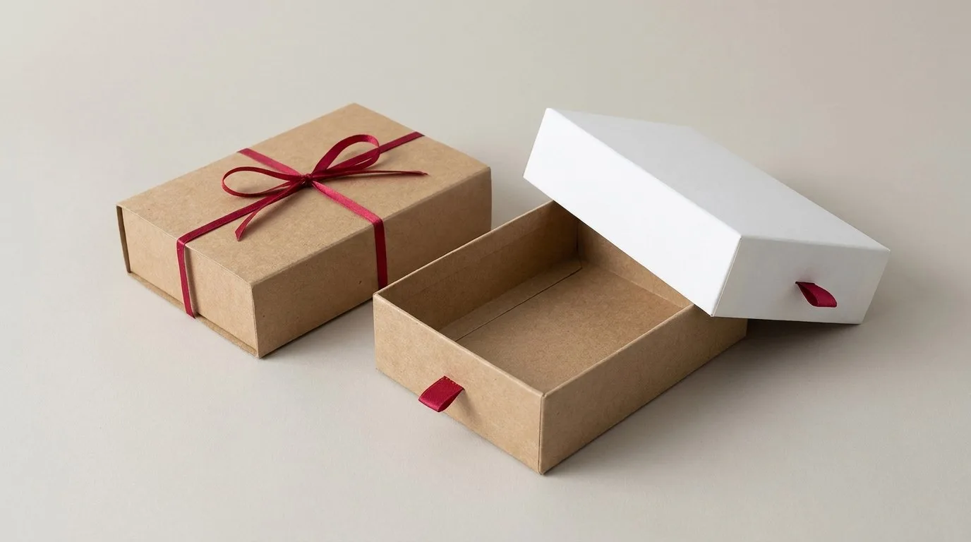 Custom Tray Boxes, closed and open view in natural kraft and white, bulk and wholesale with no minimum order
