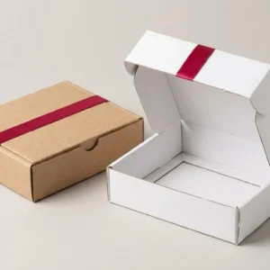 Custom Tray Display Boxes, closed and open view in natural kraft and white, bulk and wholesale with no minimum order
