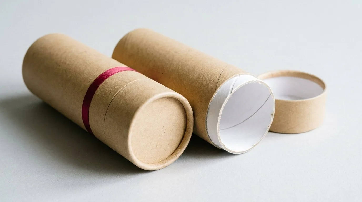 Custom Tube Packaging, closed and open view in natural kraft and white, bulk and wholesale with no minimum order
