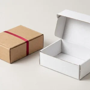 Custom Tuck Top Boxes, closed and open view in natural kraft and white, bulk and wholesale with no minimum order