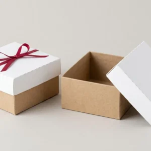 Custom Valentines Day Boxes, closed and open view in natural kraft and white, bulk and wholesale with no minimum order