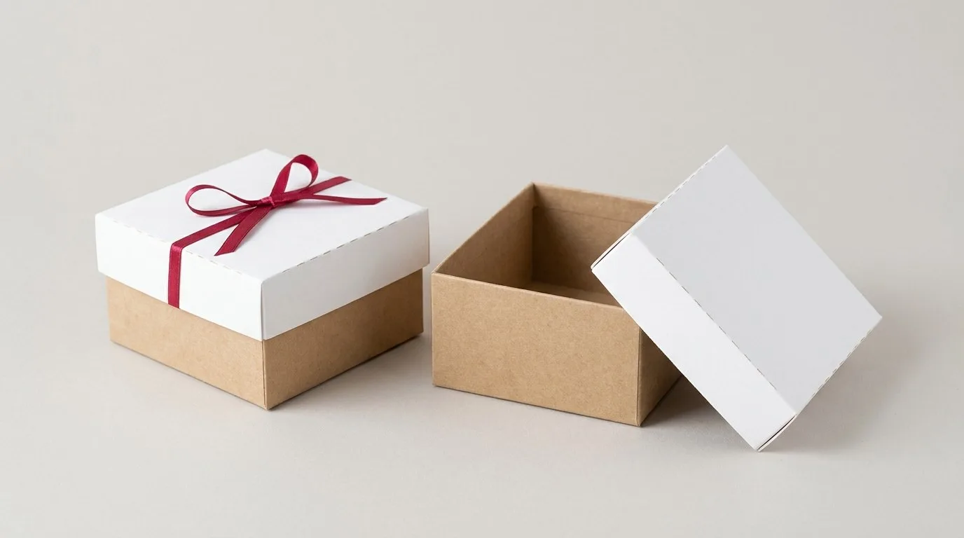 Custom Valentines Day Boxes, closed and open view in natural kraft and white, bulk and wholesale with no minimum order