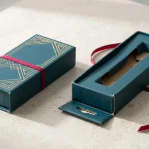 Custom Vape Cartridge Packaging, closed and open view in deep teal, bulk and wholesale with no minimum order