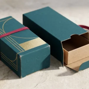 Custom Vape Juice Boxes, closed and open view in deep teal, bulk and wholesale with no minimum order