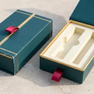 Custom Vape Pen Boxes, closed and open view in deep teal, bulk and wholesale with no minimum order