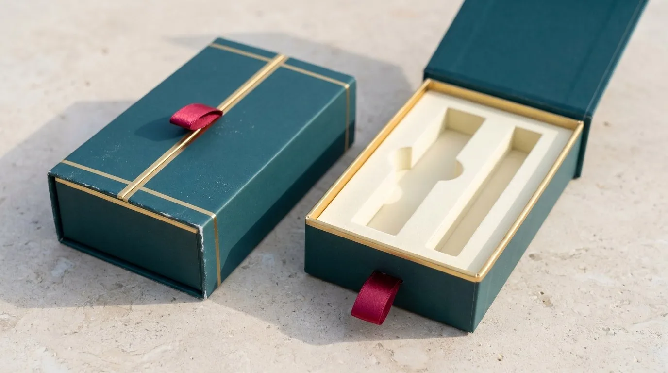 Custom Vape Pen Boxes, closed and open view in deep teal, bulk and wholesale with no minimum order