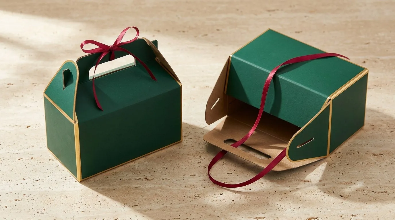 Custom Wedding Gable Boxes, closed and open view in deep emerald green, bulk and wholesale with no minimum order
