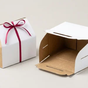 Custom White Gable Boxes, closed and open view in natural kraft and white, bulk and wholesale with no minimum order