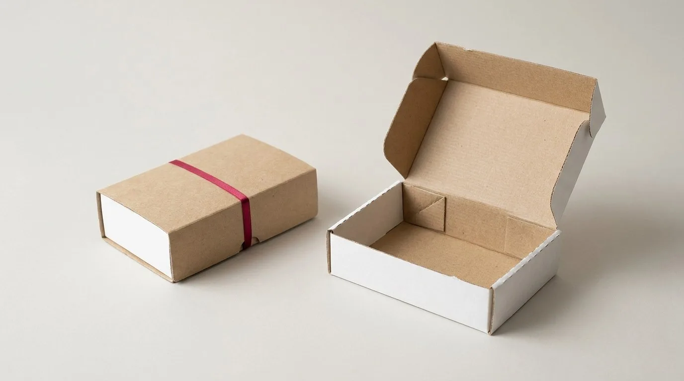 Custom White Label Packaging, closed and open view in natural kraft and white, bulk and wholesale with no minimum order