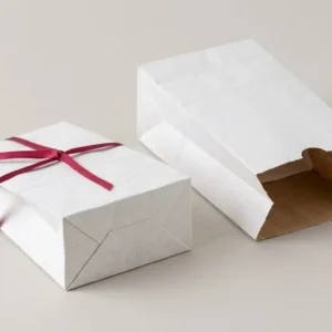 Custom White Paper Bags, closed and open view in natural kraft and white, bulk and wholesale with no minimum order