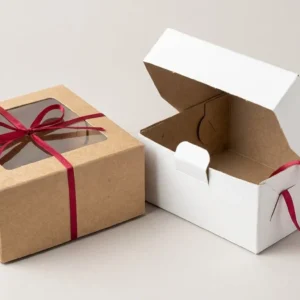 Custom Window Boxes, closed and open view in natural kraft and white, bulk and wholesale with no minimum order